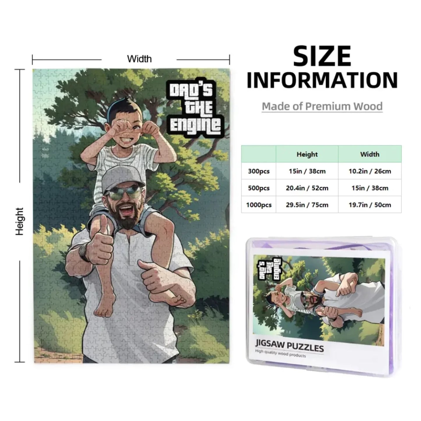 personalized wooden jigsaw puzzle size info