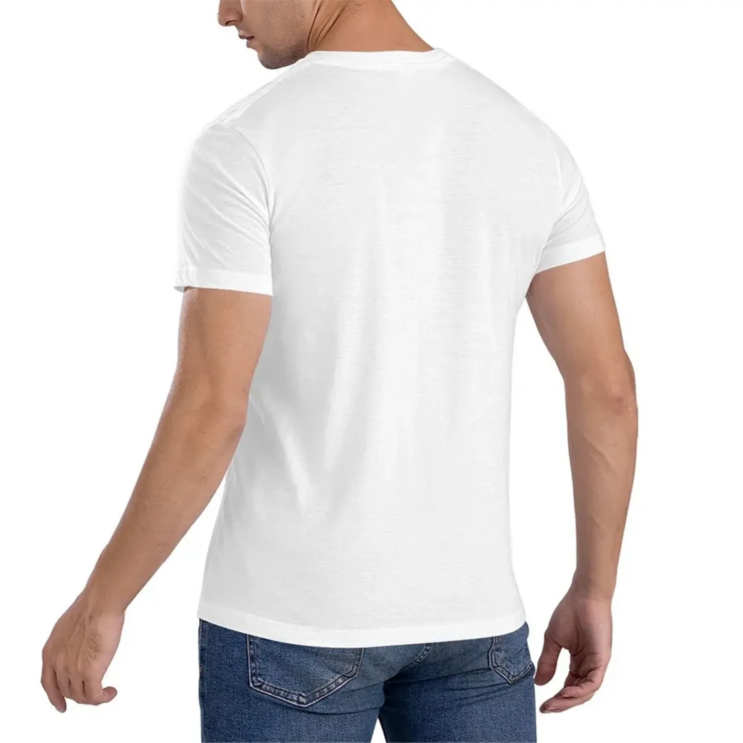 Back view of personalized wedding T-shirt showcasing custom fit and full-design presentation for couples