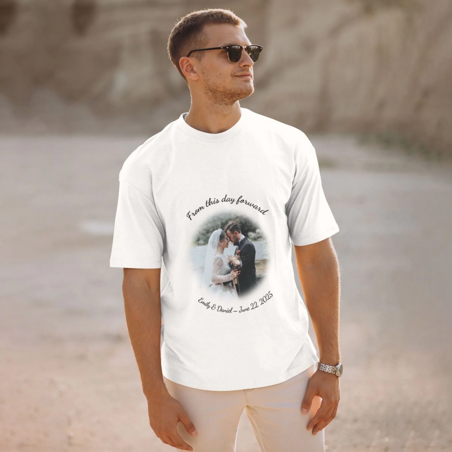 Men’s wedding t-shirt with personalized photo and message