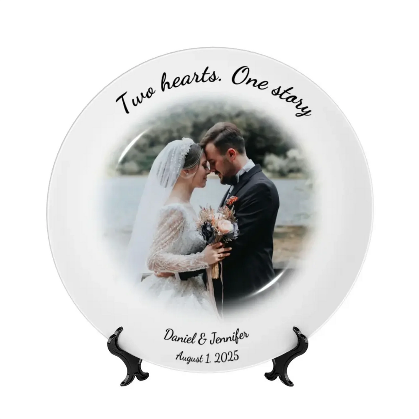 Personalized wedding plate with photo and quote – custom ceramic decorative plate