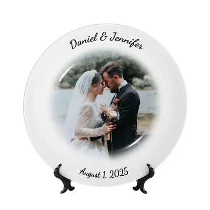 Personalized wedding plate with photo, name, and date – custom bone china keepsake gift for couples or guests
