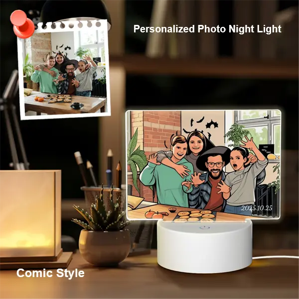 Custom comic-style night light with photo upload and personalized text