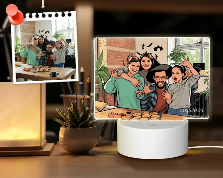 Custom comic-style night light with photo upload and personalized text