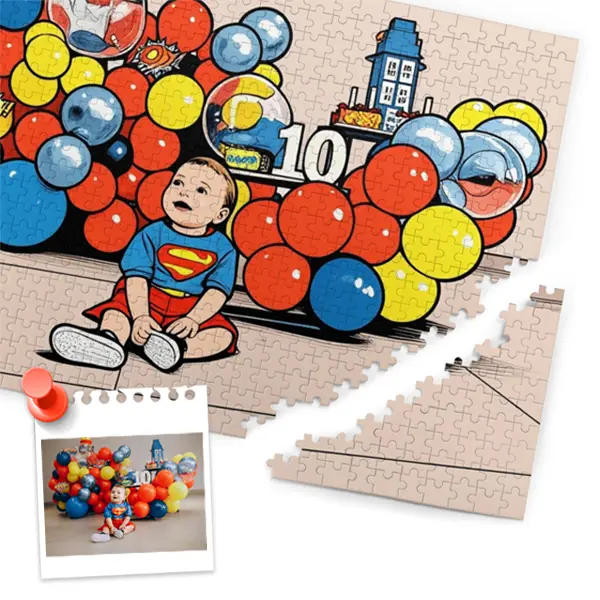 Custom comic-style wooden puzzle made from your uploaded photo