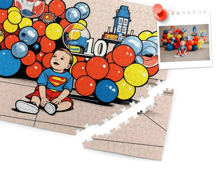 Custom comic-style wooden puzzle made from your uploaded photo