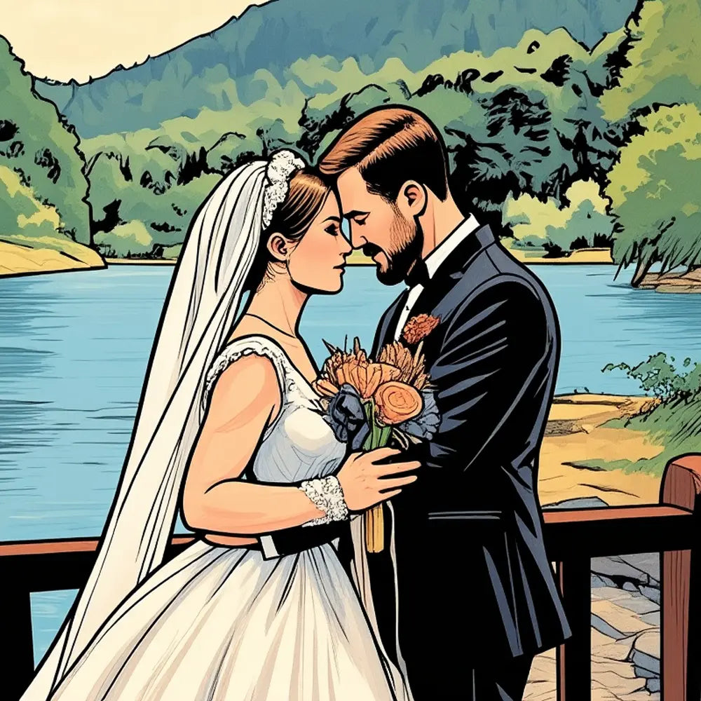 Comic-style personalized bone china plate with photo and custom text, vibrant design for tabletop or wall display, ideal gift.