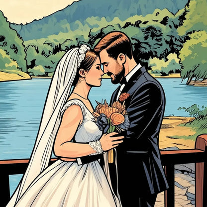 Comic-style personalized bone china plate with photo and custom text, vibrant design for tabletop or wall display, ideal gift.