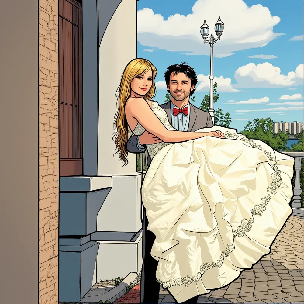 Personalized canvas wall art in playful comic style, turning photo into fun and colorful artwork