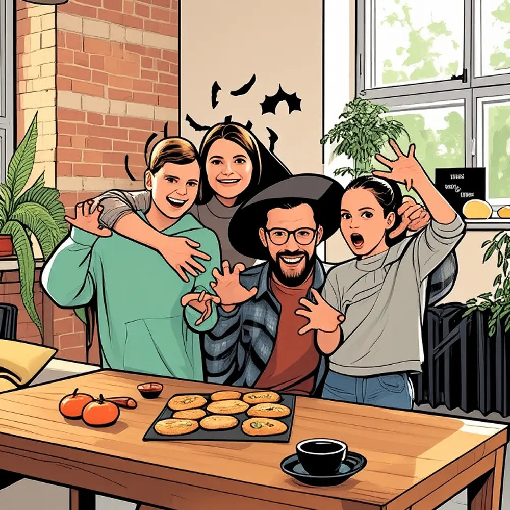 Canvas wall art in comic-style illustration, playful portrait capturing fun moments