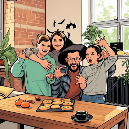 Canvas wall art in comic-style illustration, playful portrait capturing fun moments