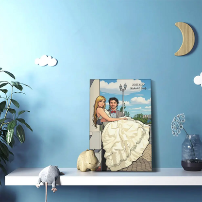 Personalized canvas wall art featuring your photo or playful comic-style portrait, vibrant and colorful