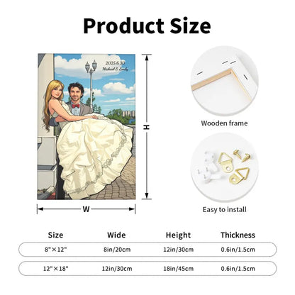 Size guide for custom canvas wall art, including dimensions for easy wall or desk display