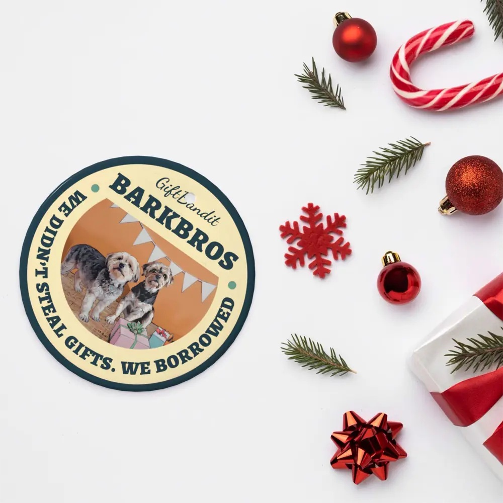 Ceramic photo ornament placed on a table as a personalized Christmas decoration in a cozy home setting