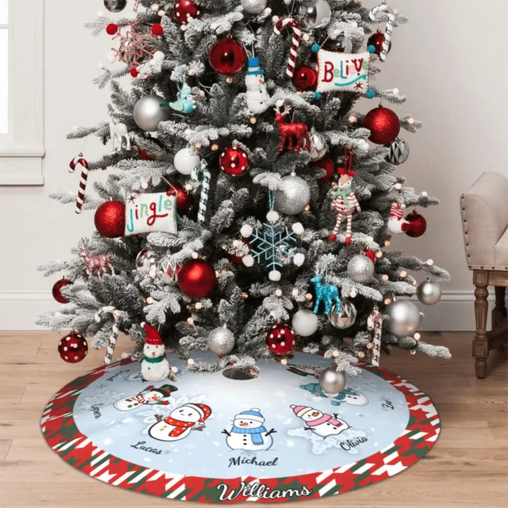 Christmas tree skirt featuring a classic plaid border and round center, perfect for holiday decoration.