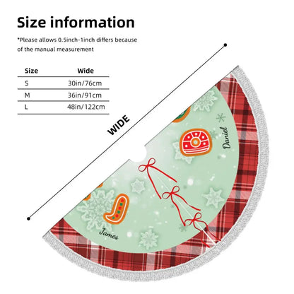 Christmas tree skirt with tassels available in three sizes: 30 inches, 36 inches, and 48 inches, perfect for small to large Christmas trees.