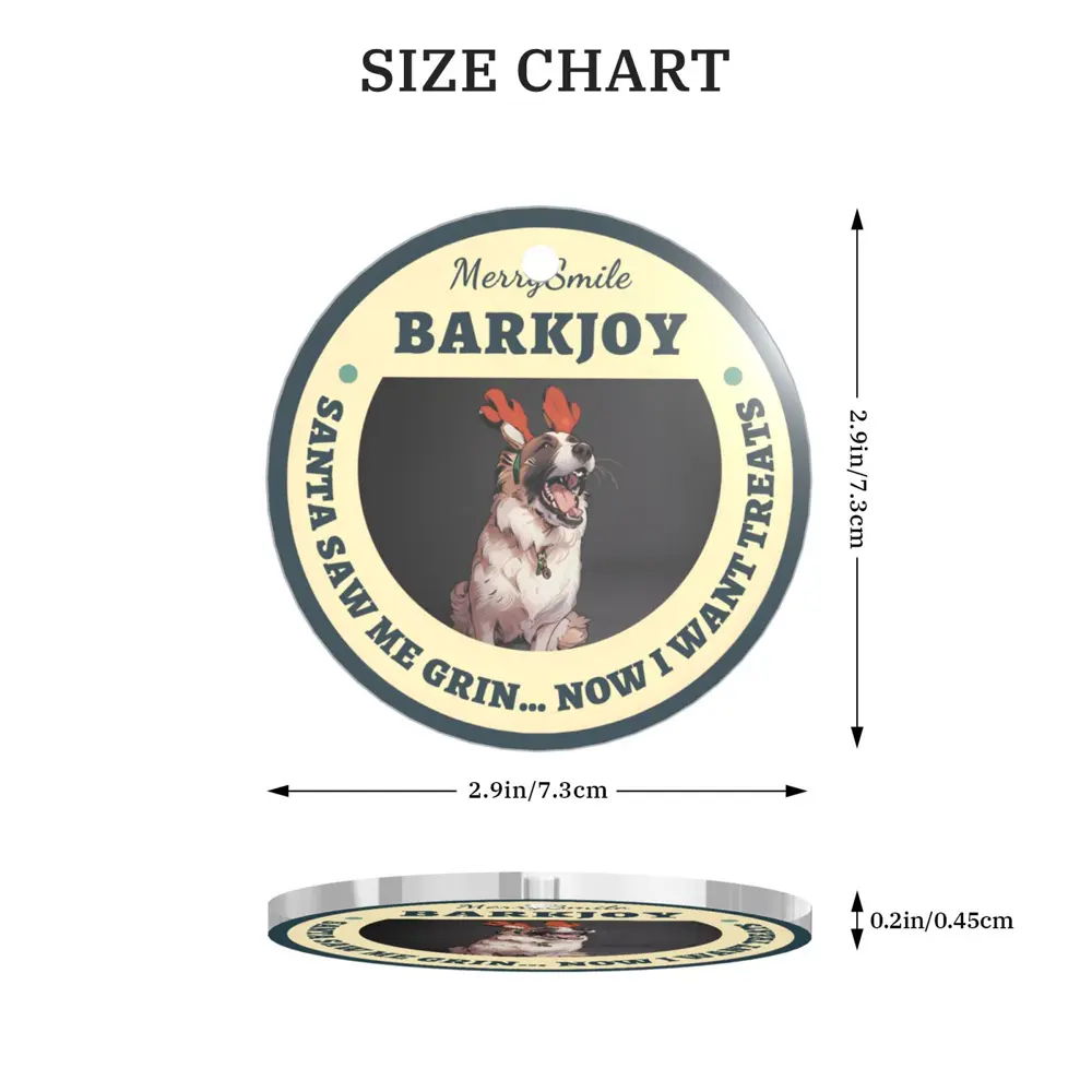 Custom christmas ornament size guide showing the dimensions of the personalized photo ornament
