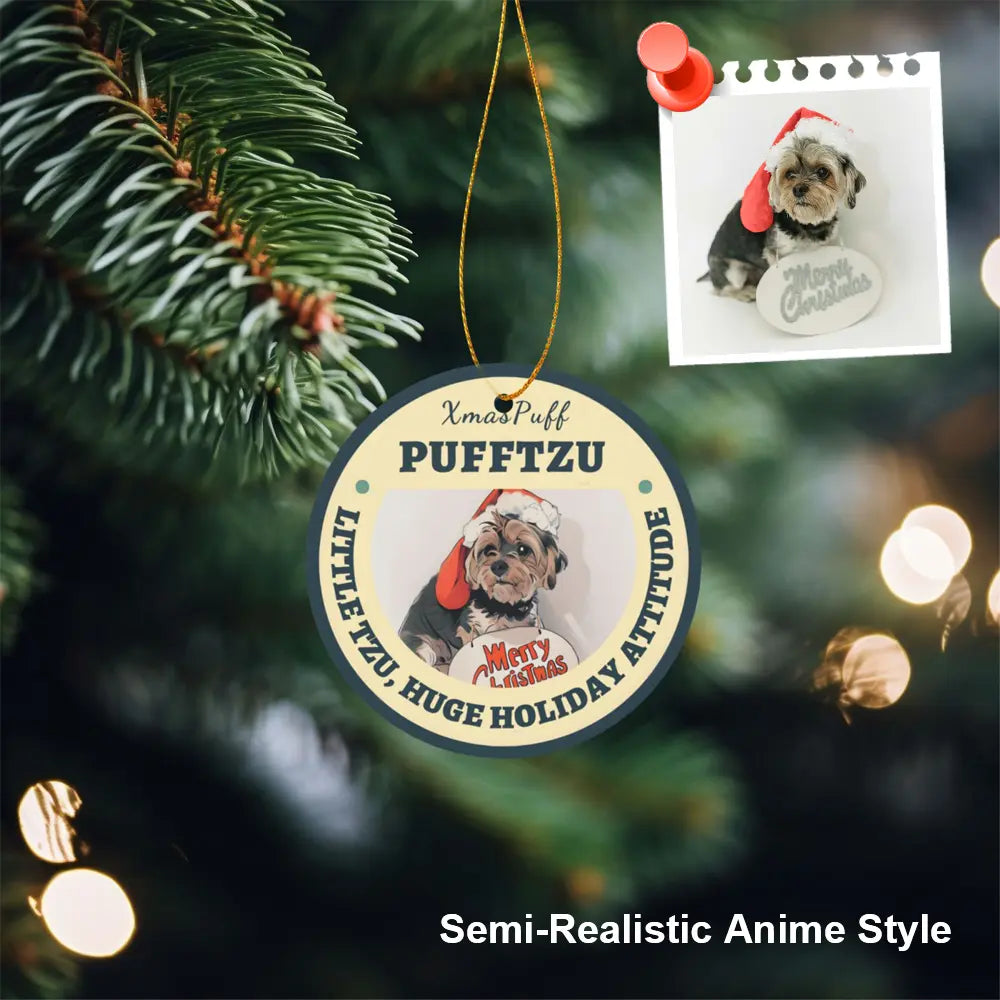 Custom photo art style ornament where a personal photo is turned into artistic artwork for Christmas decoration