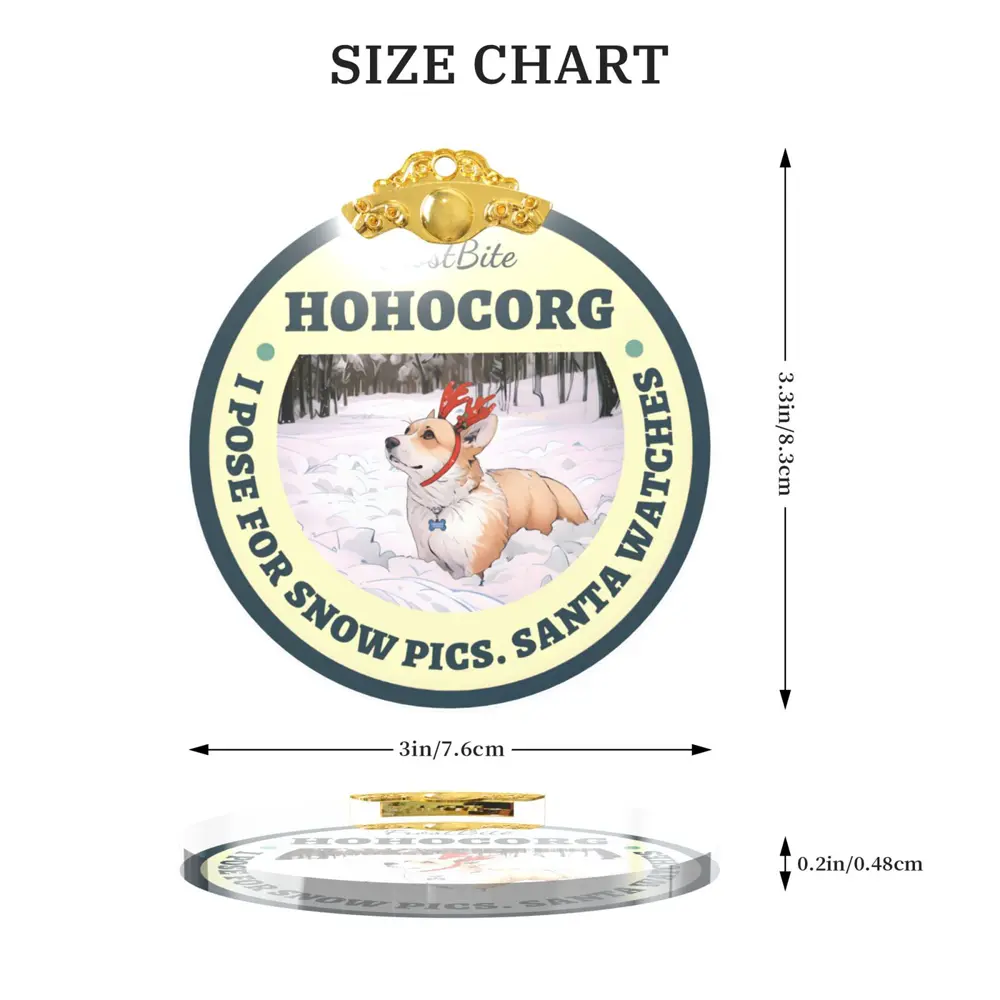 Glass Christmas ornament size guide showing the dimensions of the personalized photo ornament