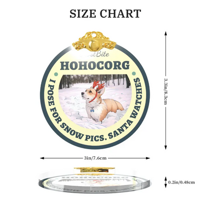 Glass Christmas ornament size guide showing the dimensions of the personalized photo ornament