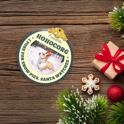 Glass photo ornament displayed on a table as a refined personalized Christmas decoration