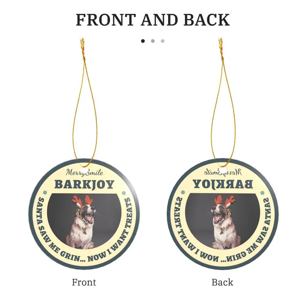 Personalized christmas ornament showing the front and back view of the custom photo ornament