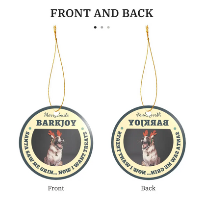 Personalized christmas ornament showing the front and back view of the custom photo ornament