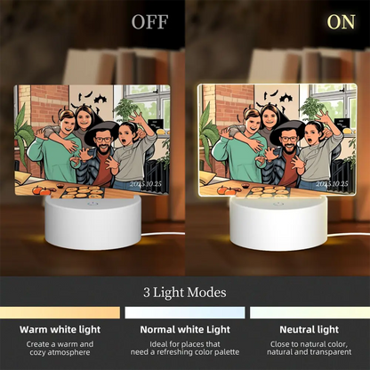 Three light modes of custom rectangular night light—white, warm, warm white—soft and eye-friendly glow