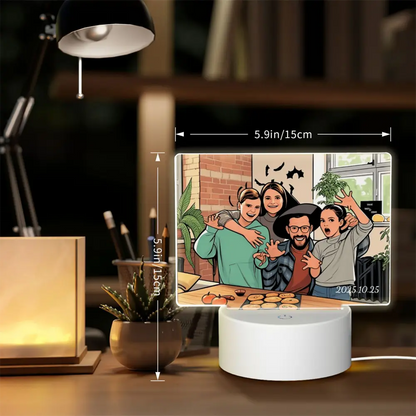 Dimensions of custom rectangular night light, showing height, width, and depth for perfect fit in bedroom or desk
