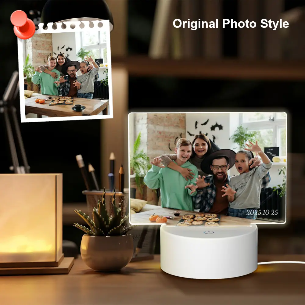 Custom rectangular night light with your original photo and personalized text, perfect for bedroom decor and gift