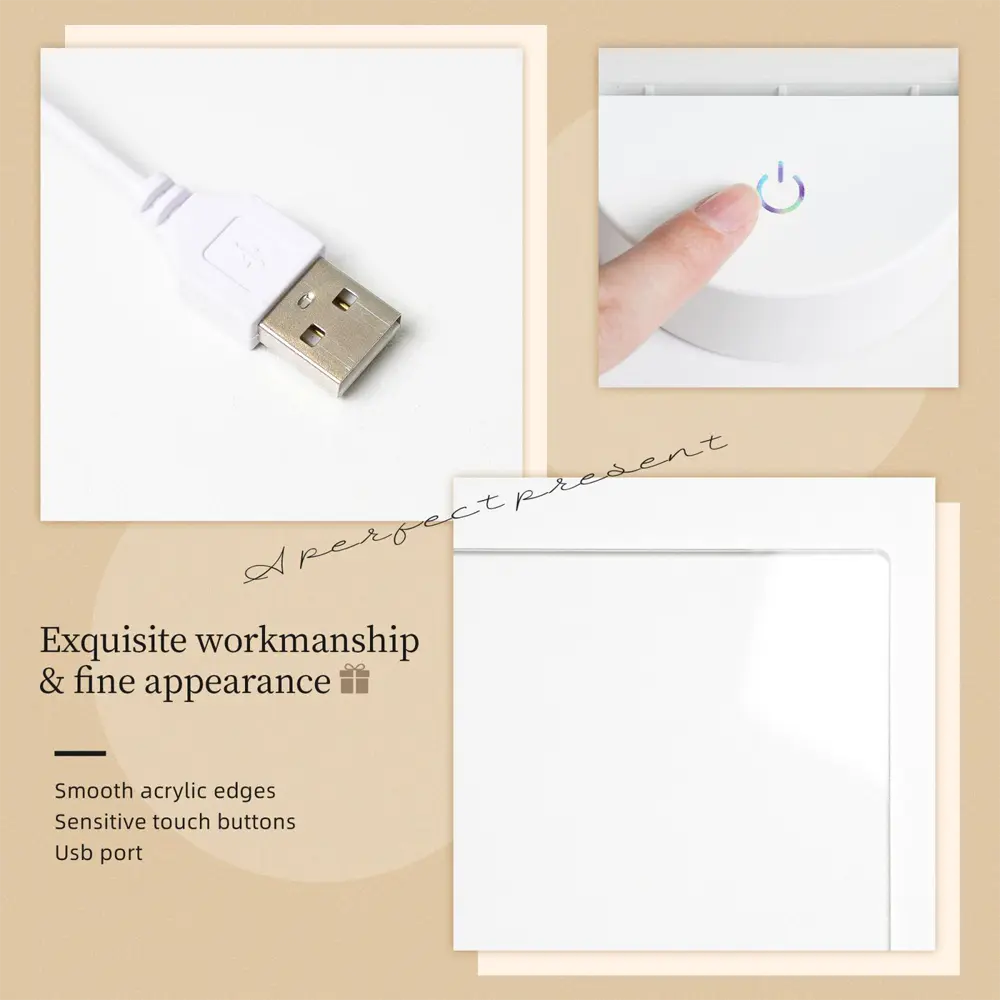 Touch control switch detail of personalized rectangular night light, easy to change light modes