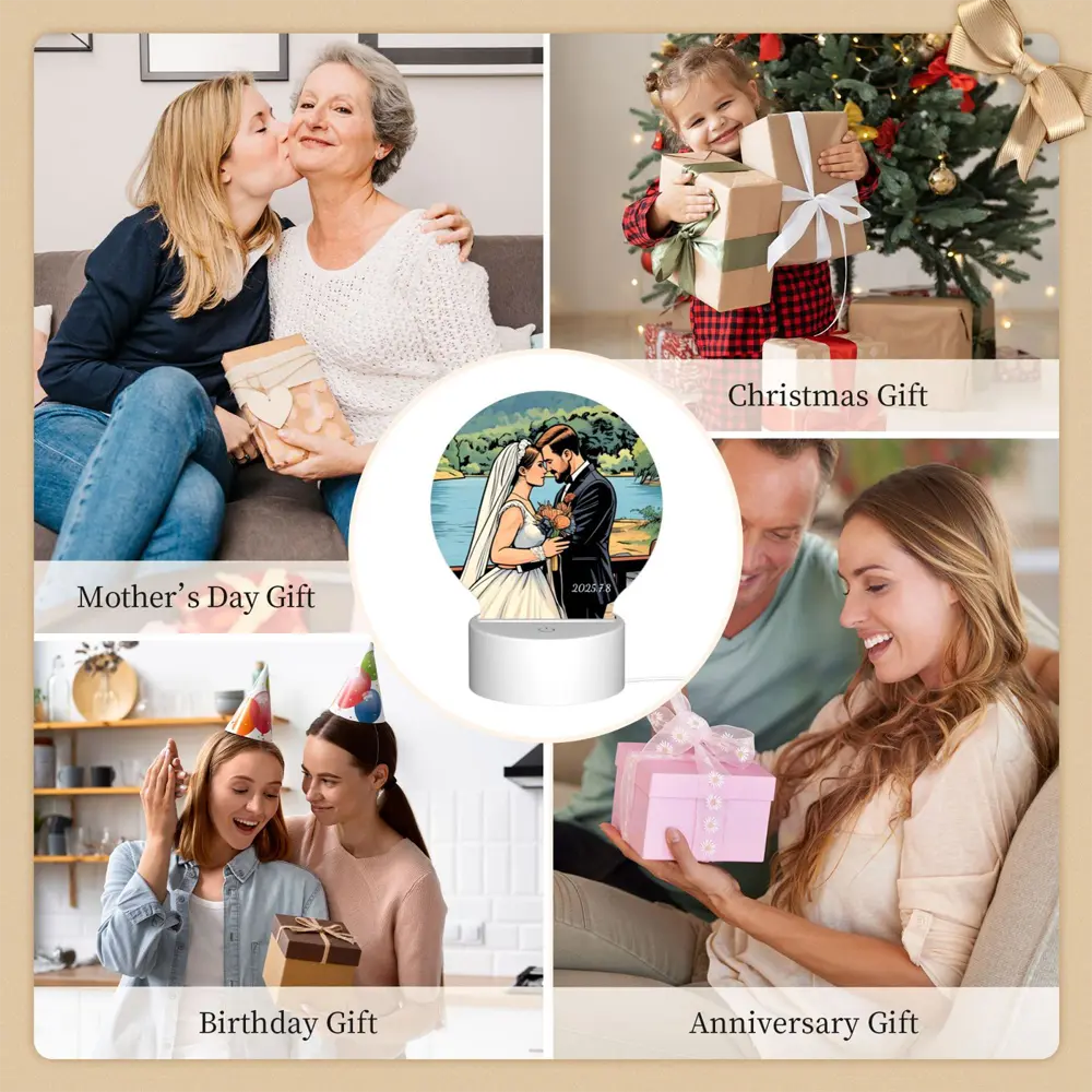 Round custom night lamp for meaningful occasions such as birthdays, anniversaries, Mother’s Day, Christmas, and personal keepsakes
