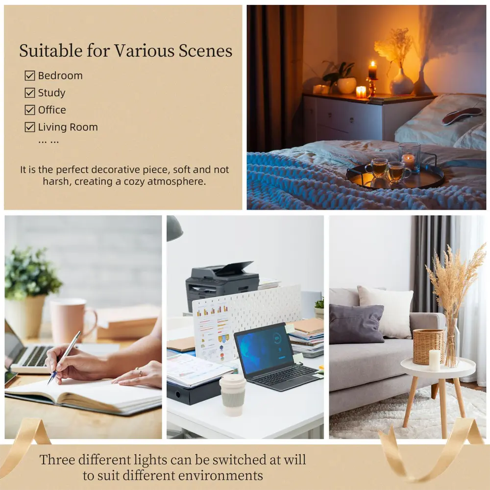 Round personalized night lamp displayed in bedroom and living spaces, enhancing evening atmosphere with soft light